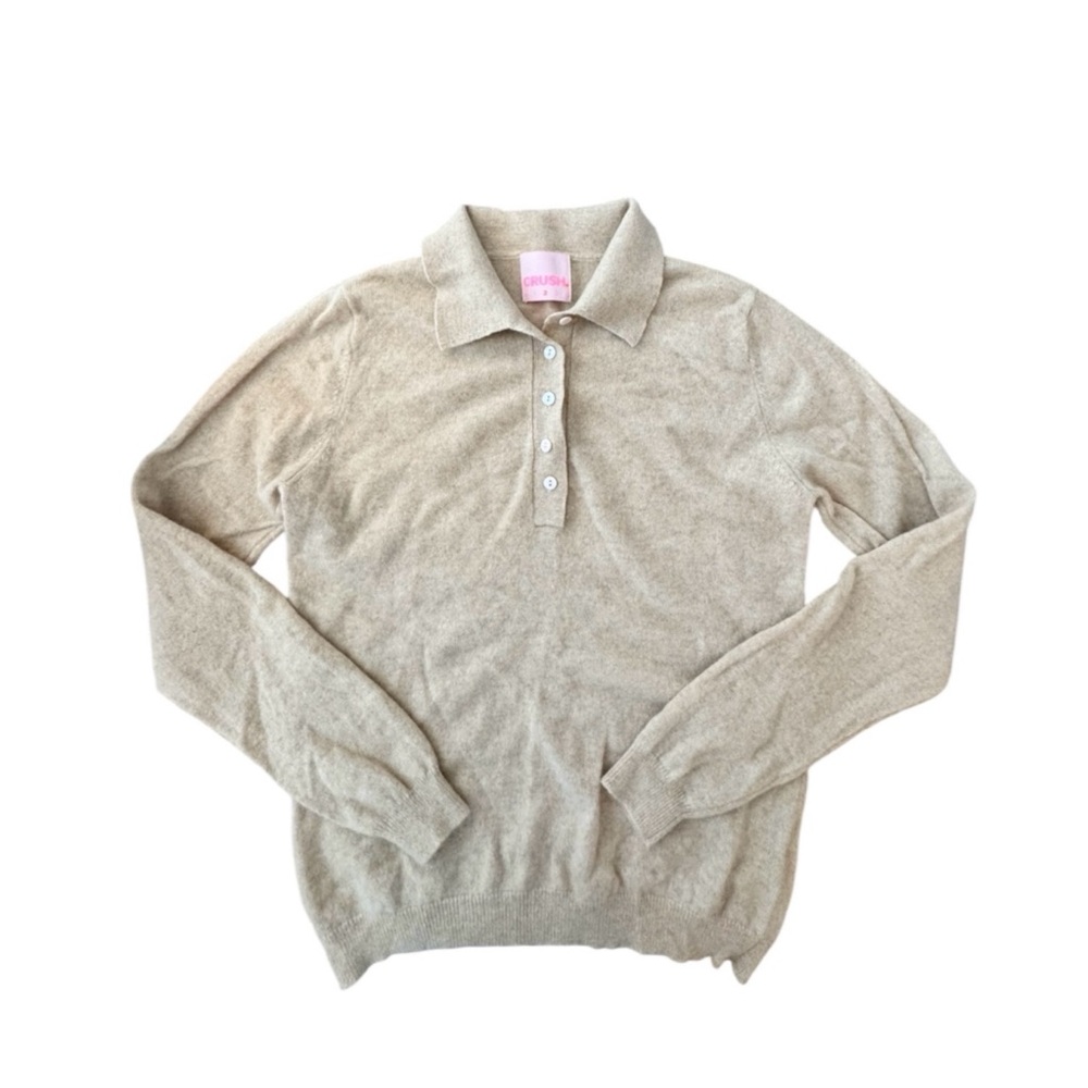 CRUSH 100% Cashmere Beige Collared Polo Sweatshirt Pullover‎ Size Medium